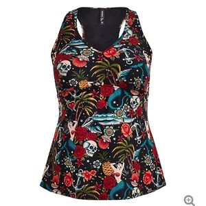 torrid Black Floral & Skull Tankini Top
